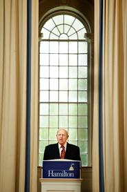 Ambassador Thomas Pickering speaks in the Chapel.