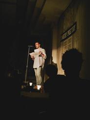 John Rufo '16 reads at Bowery Poetry Club.