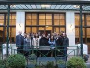 President Joan Hinde Stewart and Philip Stewart with students at Reid Hall in Paris.