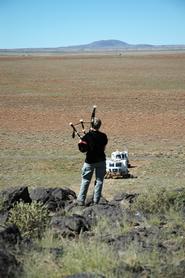 Tewksbury piping Rover B up the slope toward base camp at the end of the field test.