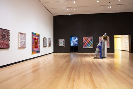  Exhibition installation view of "Jeffrey Gibson: This Is the Day." Photograph by John Bentham.