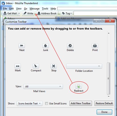 adding redirect button to the toolbar
