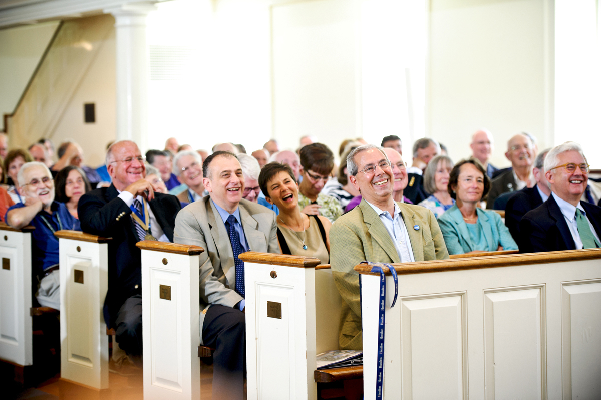 The audience listens to Jim Memmott '64 present the Half-Century Class Annalist Letter at the Annual Meeting of the Alumni Association.