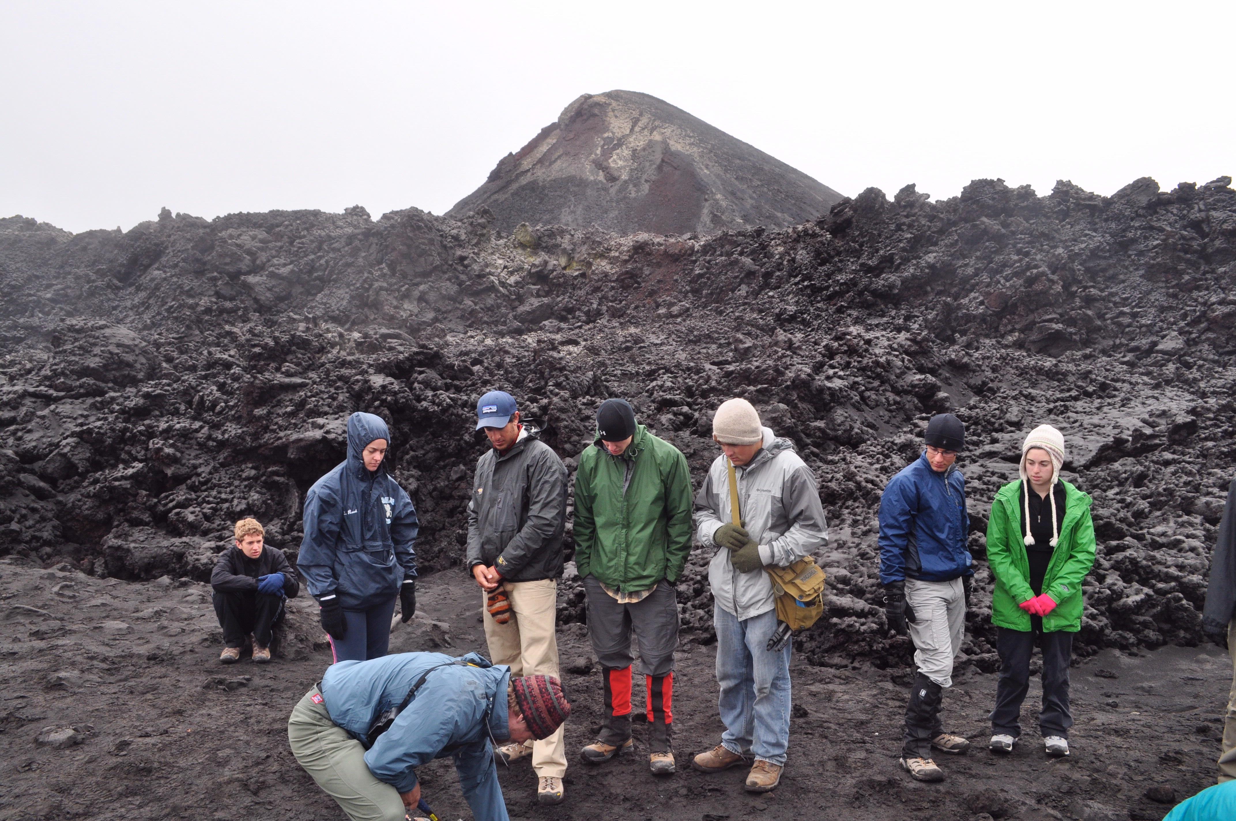 The group at the site of the 2010 eruption in Fimmvörðuháls.