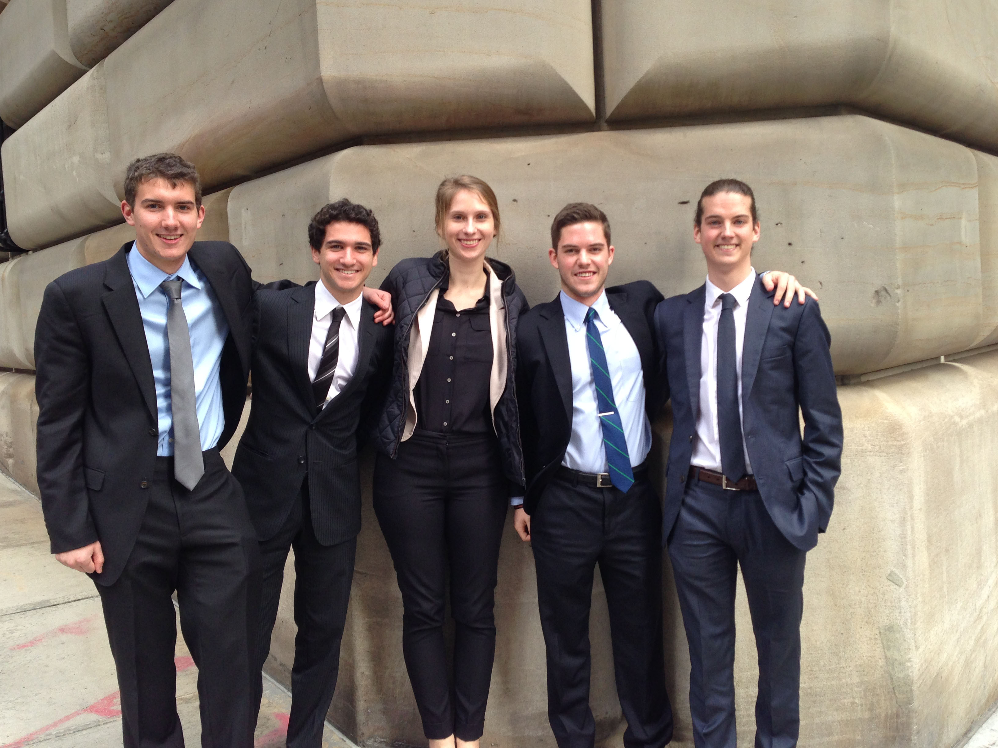 College Fed Challenge semifinalists James Bryan '16, Michael Akselrad '16, Angelika Wieliki '15, Conor Fox '15 and Brian Cameron '15.