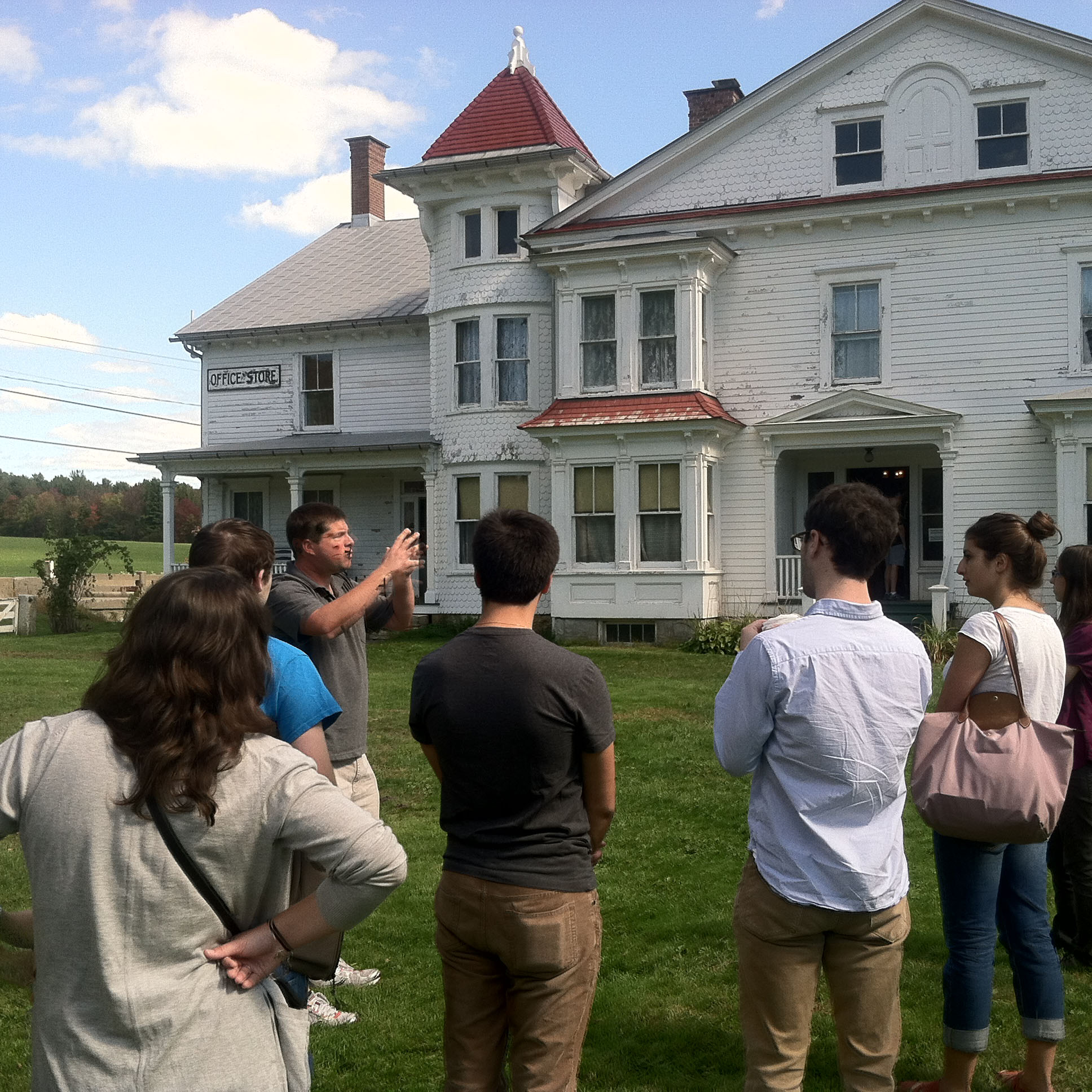 Goodwillie talking to students at Hancock Shaker Village