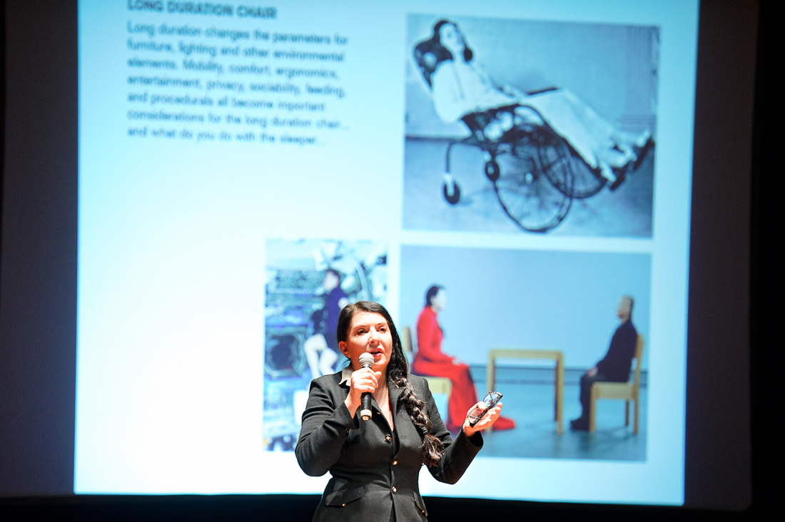 Marina Abramovic speaks to a full house in Wellin Hall on Feb. 29.