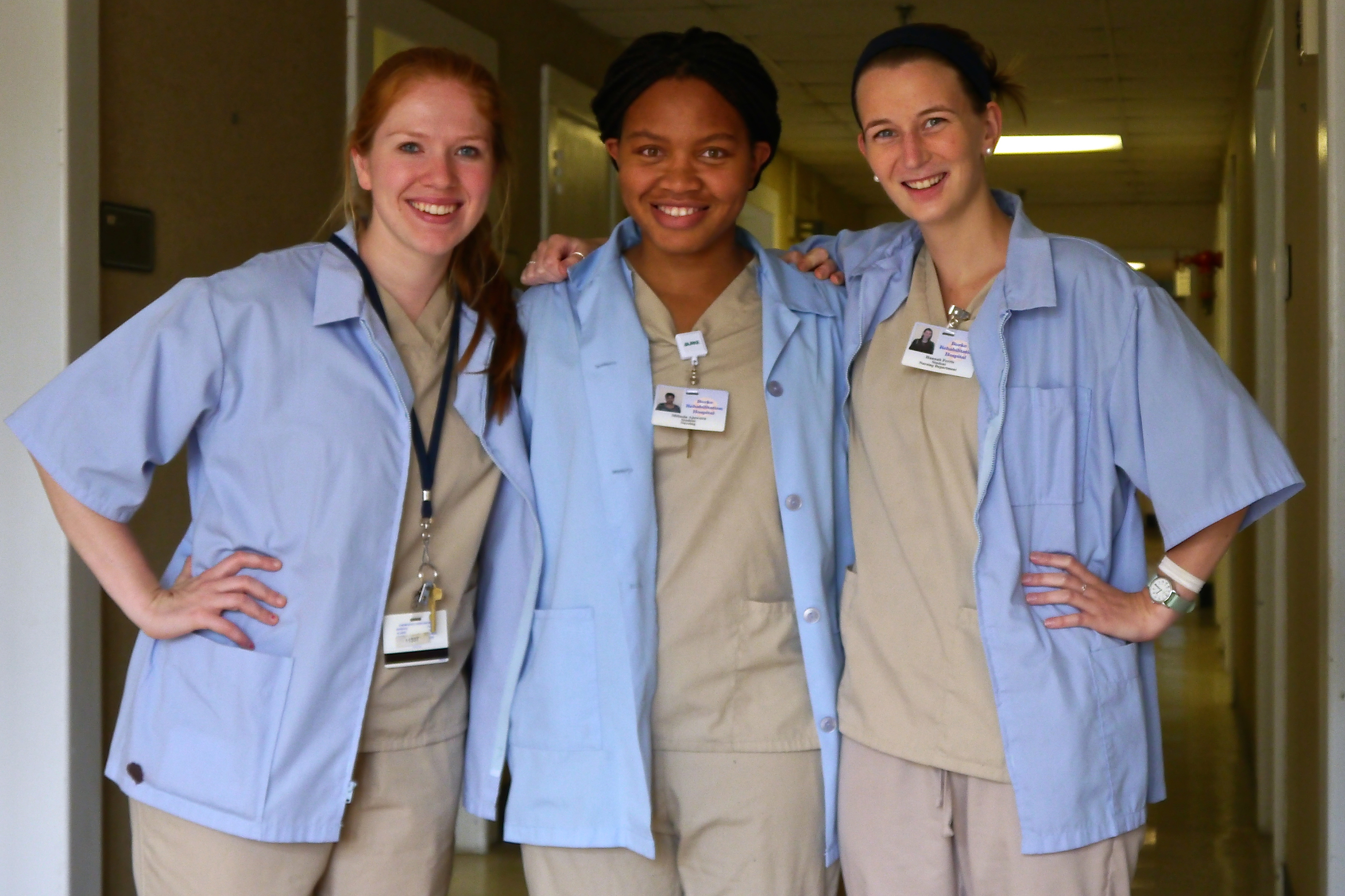 Kate Getman '19, Milinda Ajawara '16 and Hannah Ferris '16 at Burke Rehabilitation Hospital.