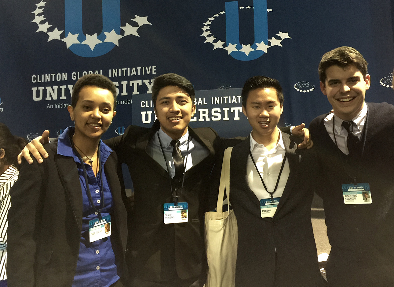 Tsion Tesfaye ’16, Sharif Shrestha ’17, Ryan Ong ’16 and Jose Vazquez ’15 at CGI U.