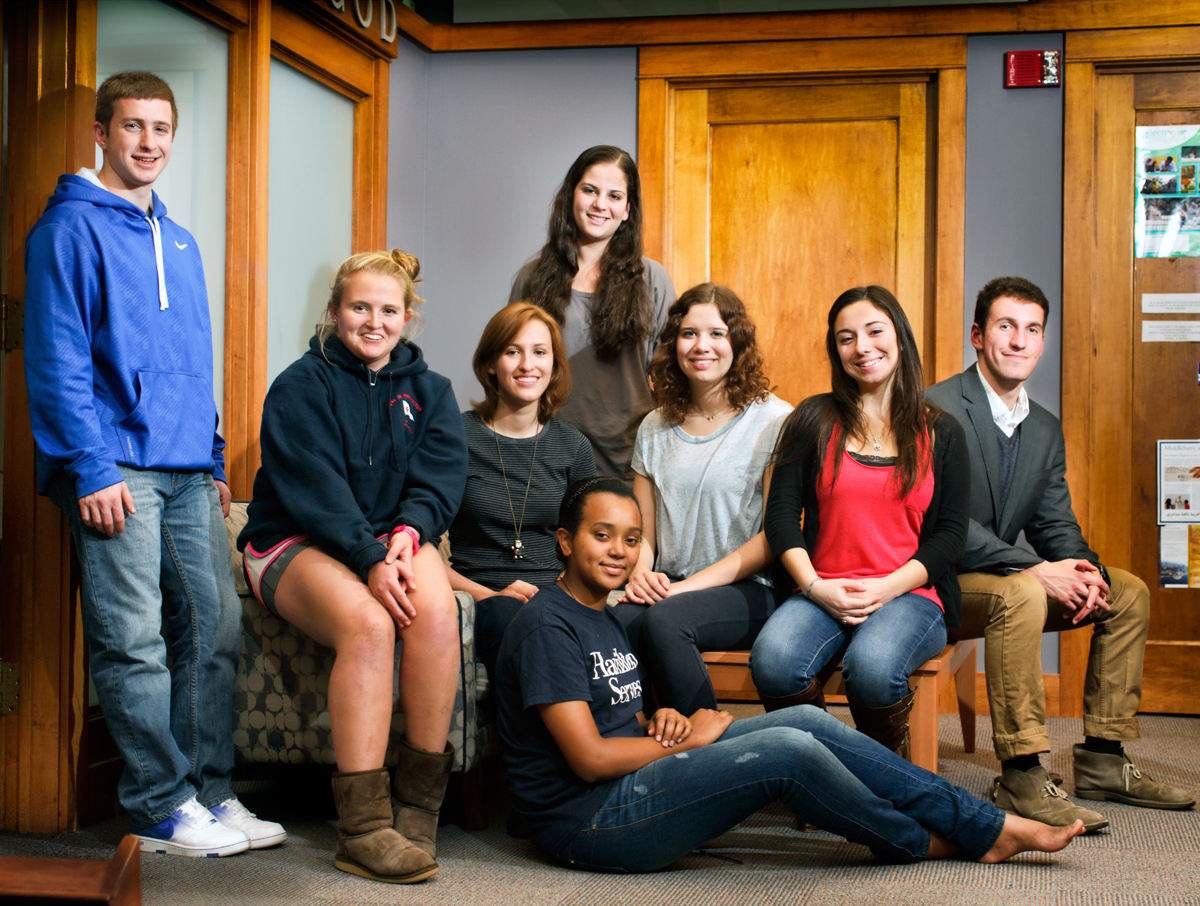 Left-to-right sitting: Sarah Graves, Svitlana Gura, Kate Cieplicki, Angela Pavao, John Rufo; standing Max Newman, Emily Goldberg. On floor Tsion Tesfaye. 