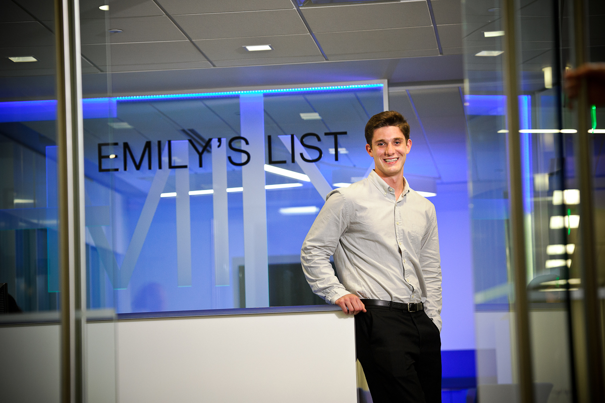 Matthew Creeden '16 shown at his internship at Emily's List in Washington, D.C.