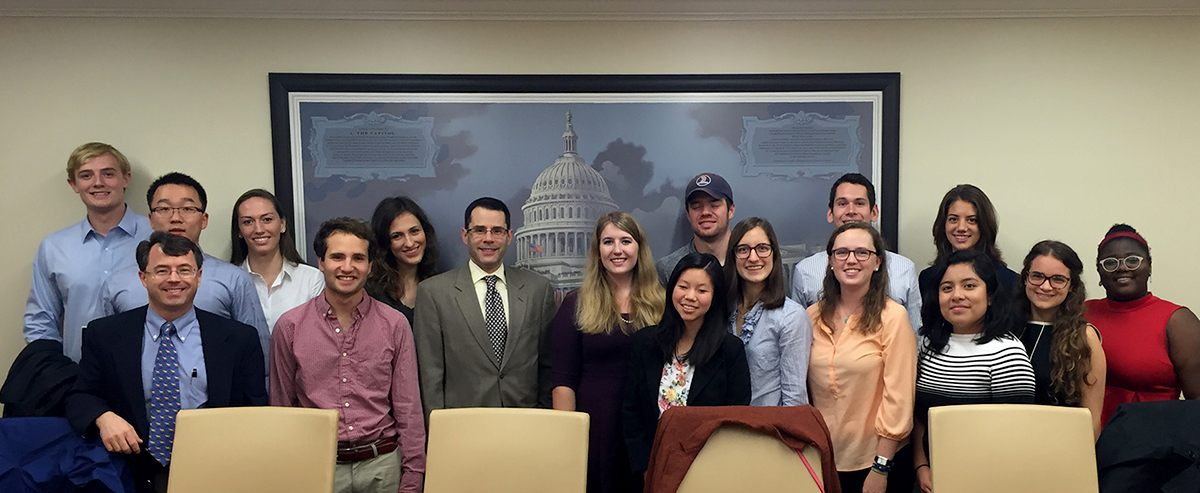 Students in the Washington DC program with Professor Rob Martin and the American Enterprise Institute's Michael Auslin.