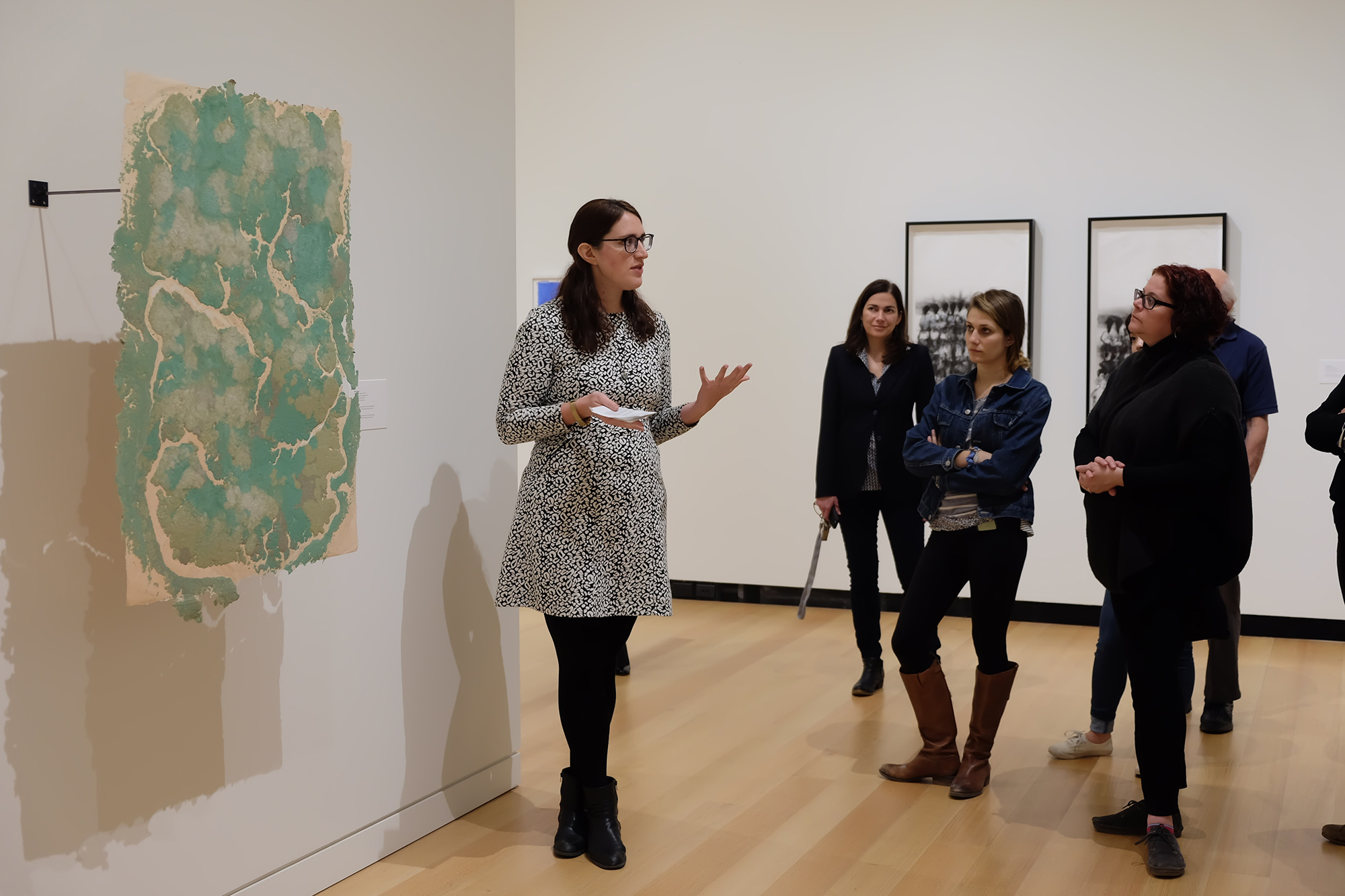 Bridget Donlon, curator of “Pure Pulp: Contemporary Artists Working in Paper at Dieu Donné,” leads a tour of the Wellin exhibit.