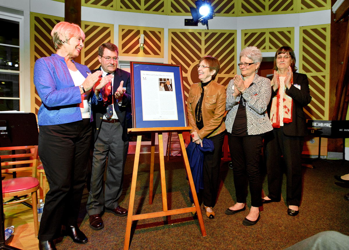 The Fillius family and President Joan Stewart at the Fillius Jazz Archive dedication. 