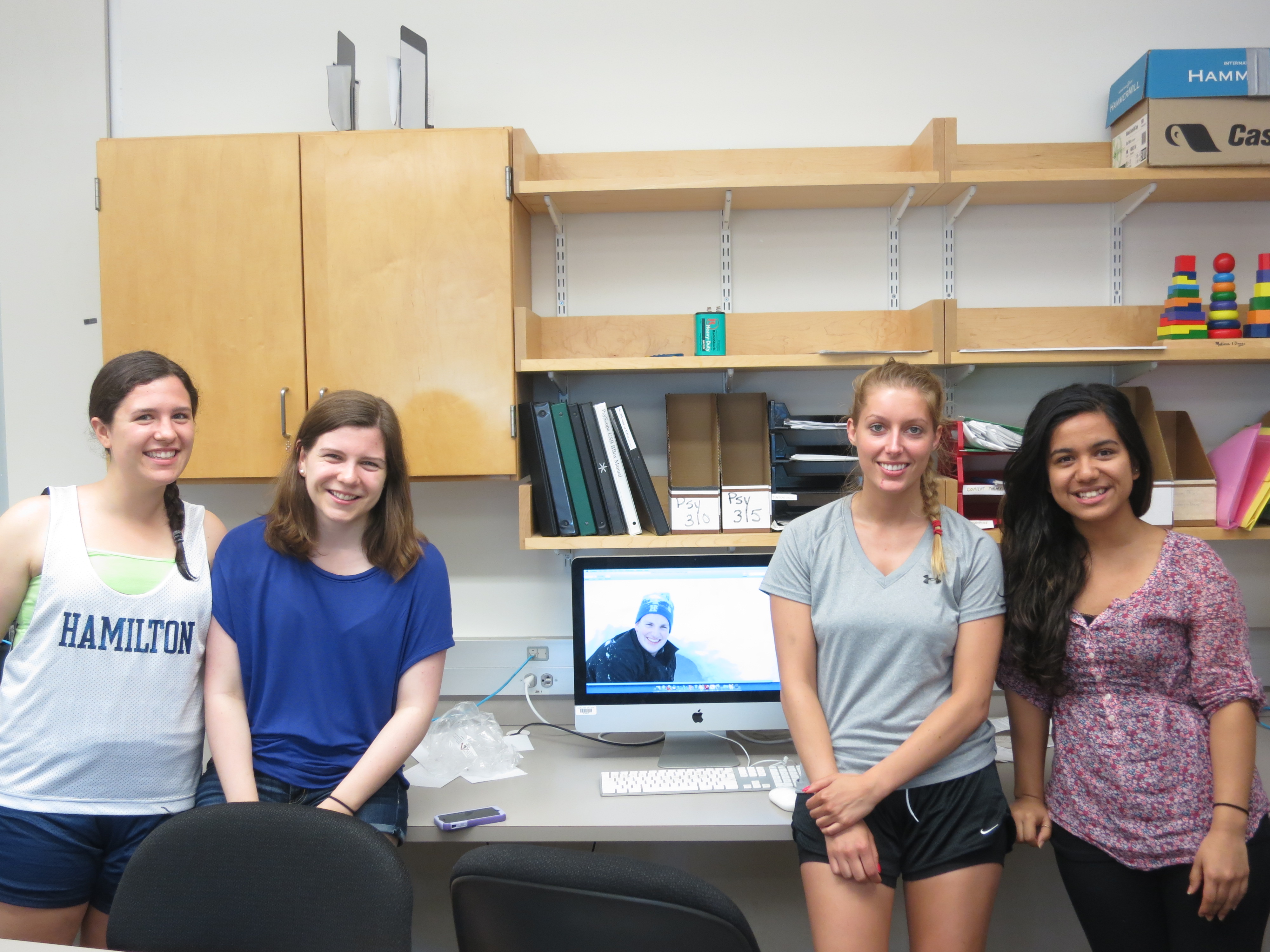 Sarah Mandel '15, Carrie Cabush '15, (Alex Cates '15 pictured on monitor), Summer Bottini '14, Mahima Karki '14