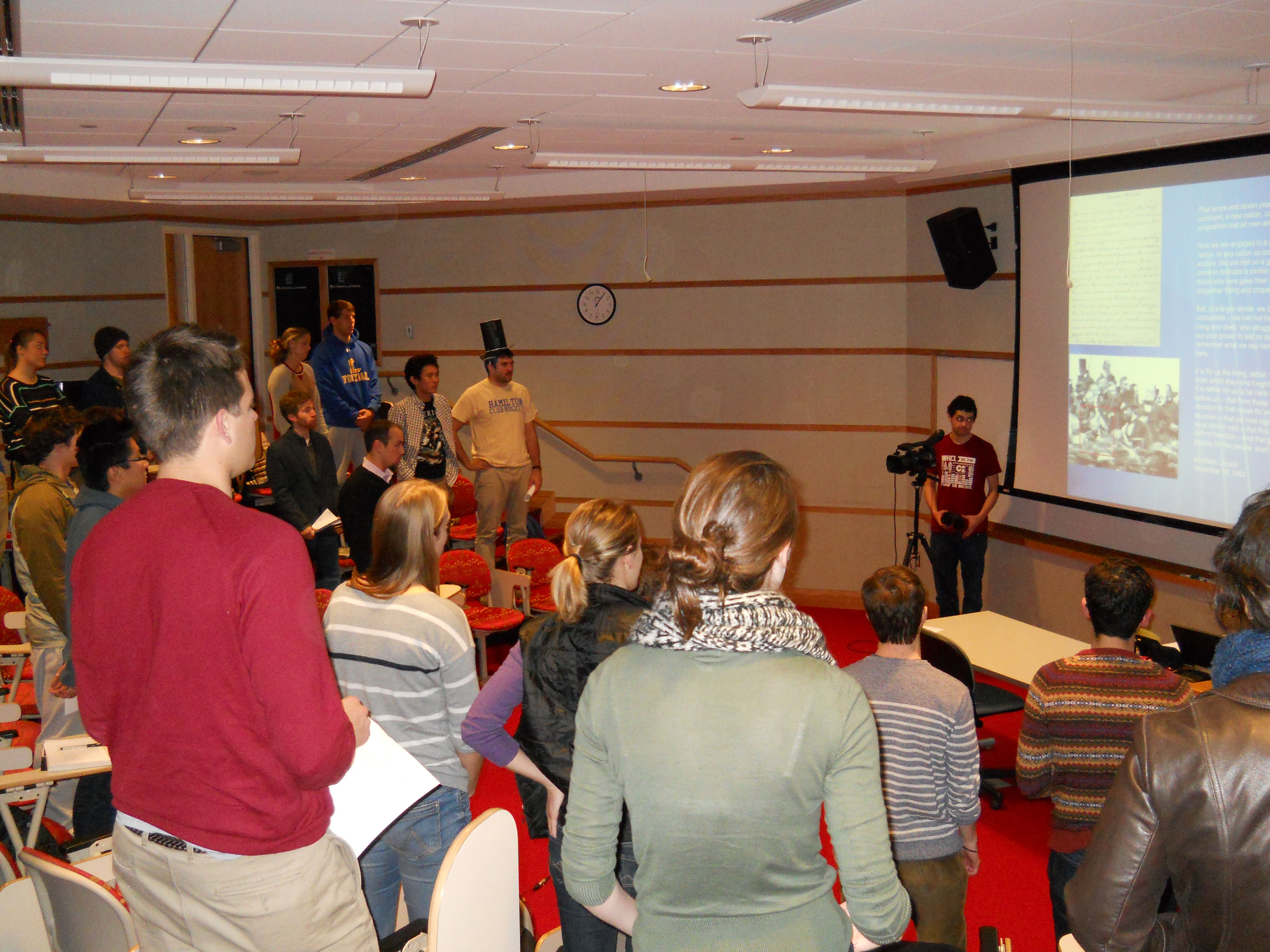 Members of the History of Civil War class recite the Gettysburg Address.