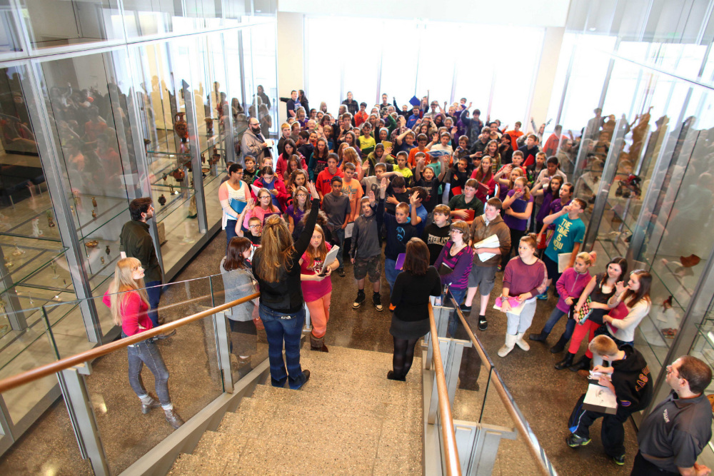 Holland Patent students gather in the Wellin Museum atrium.