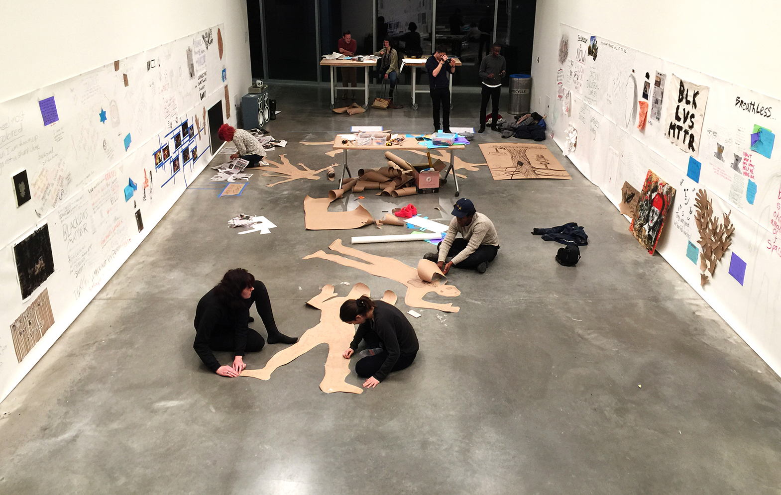 Students work on their installation.