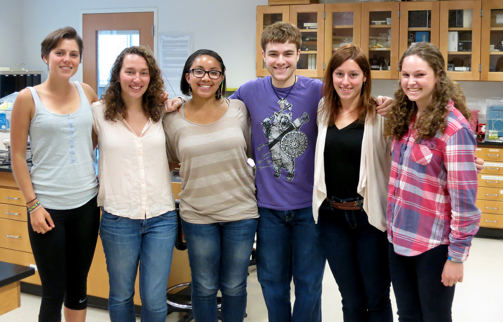 From left: Hannah Lyons '14, Kelly Jenkins '14, Andraya Cole '14, David Borczuk '14, Claire Barton '14, Megan Blair '16.