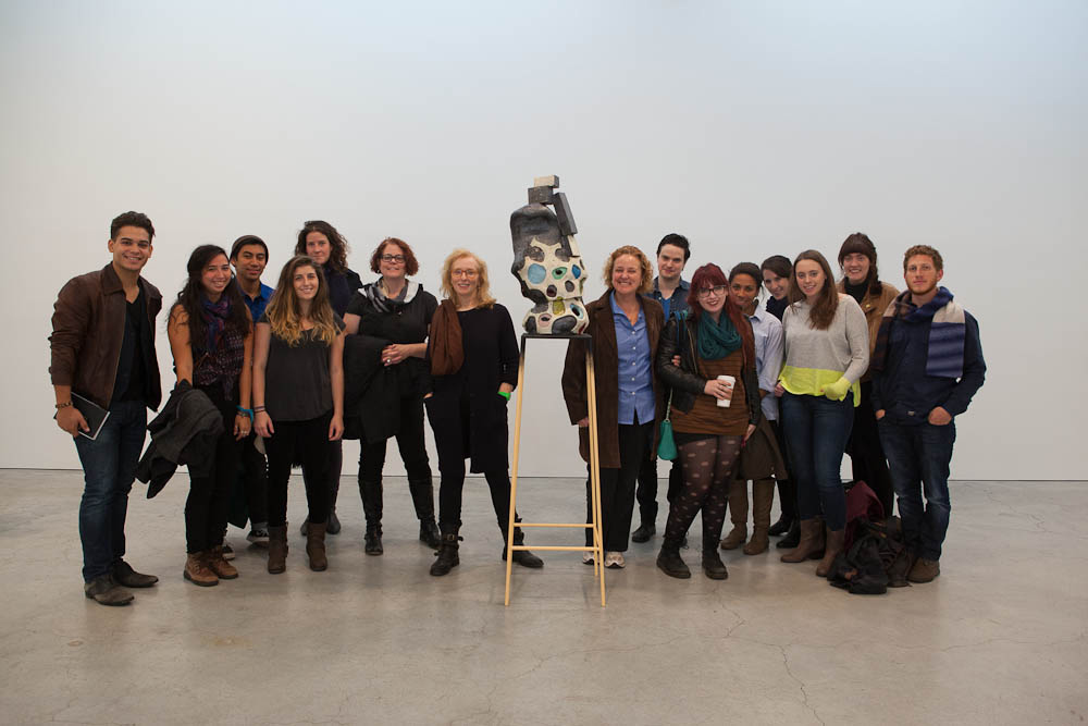 Sculptor Arlene Shechet poses with Hamilton students and faculty at her studio.