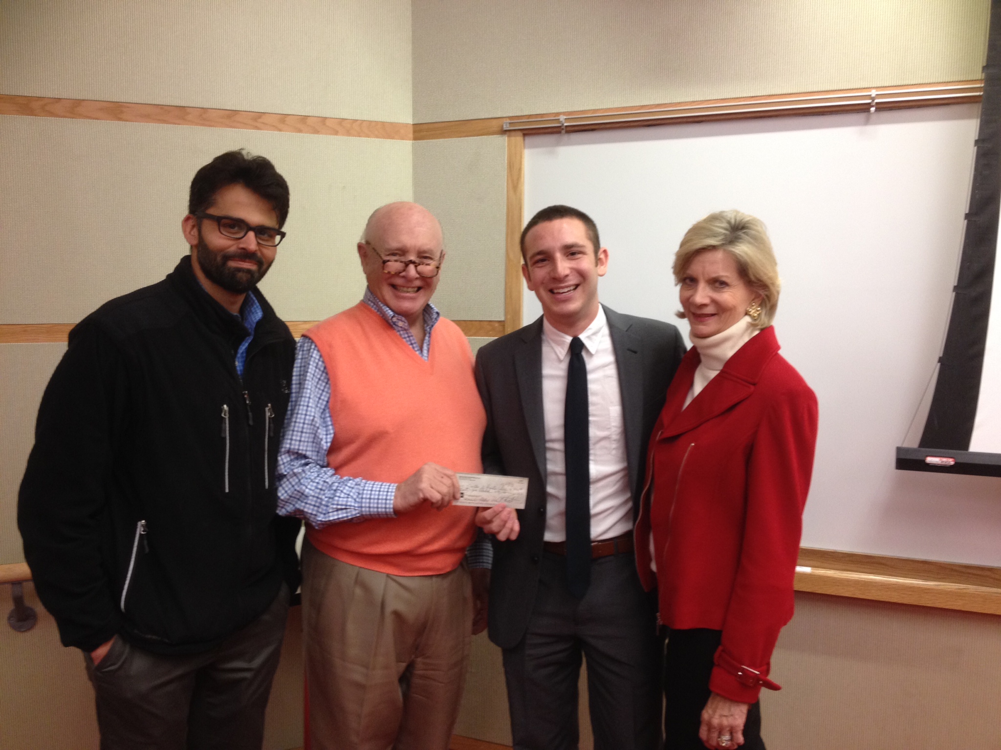 Prithvi Tanwar, Michael Fawcett '66, Pitch Competition winner Sam Matlick '17, and Hedy Foreman.