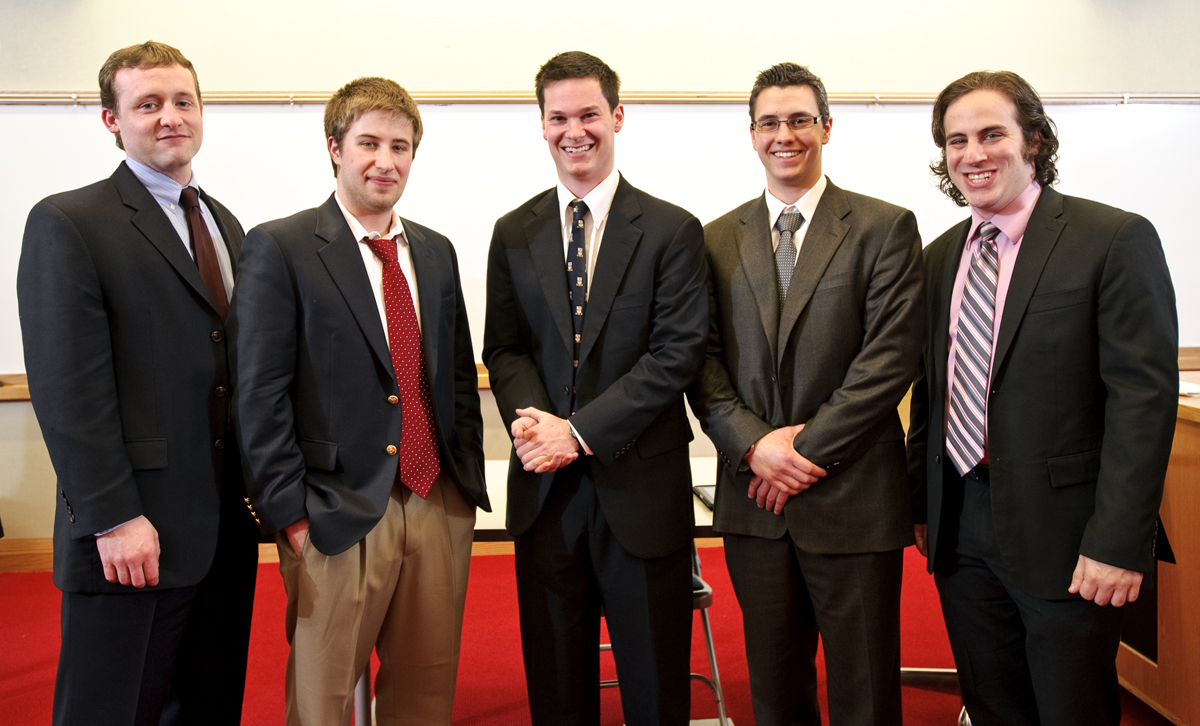 Runner up Axtell Arnold '06, Runner up Nick Richards '12, winner Jerome Noel '09, runners-up Nick Scoglio '09 and Jason Reminick.