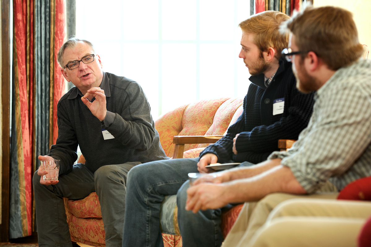 Richard Nelson '72 met with students prior to giving the Tolles lecture on March 11.