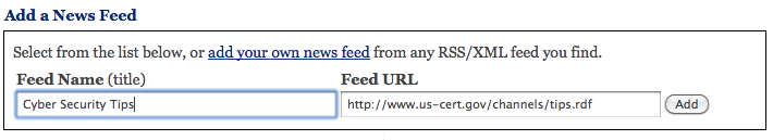 select feed name and URL