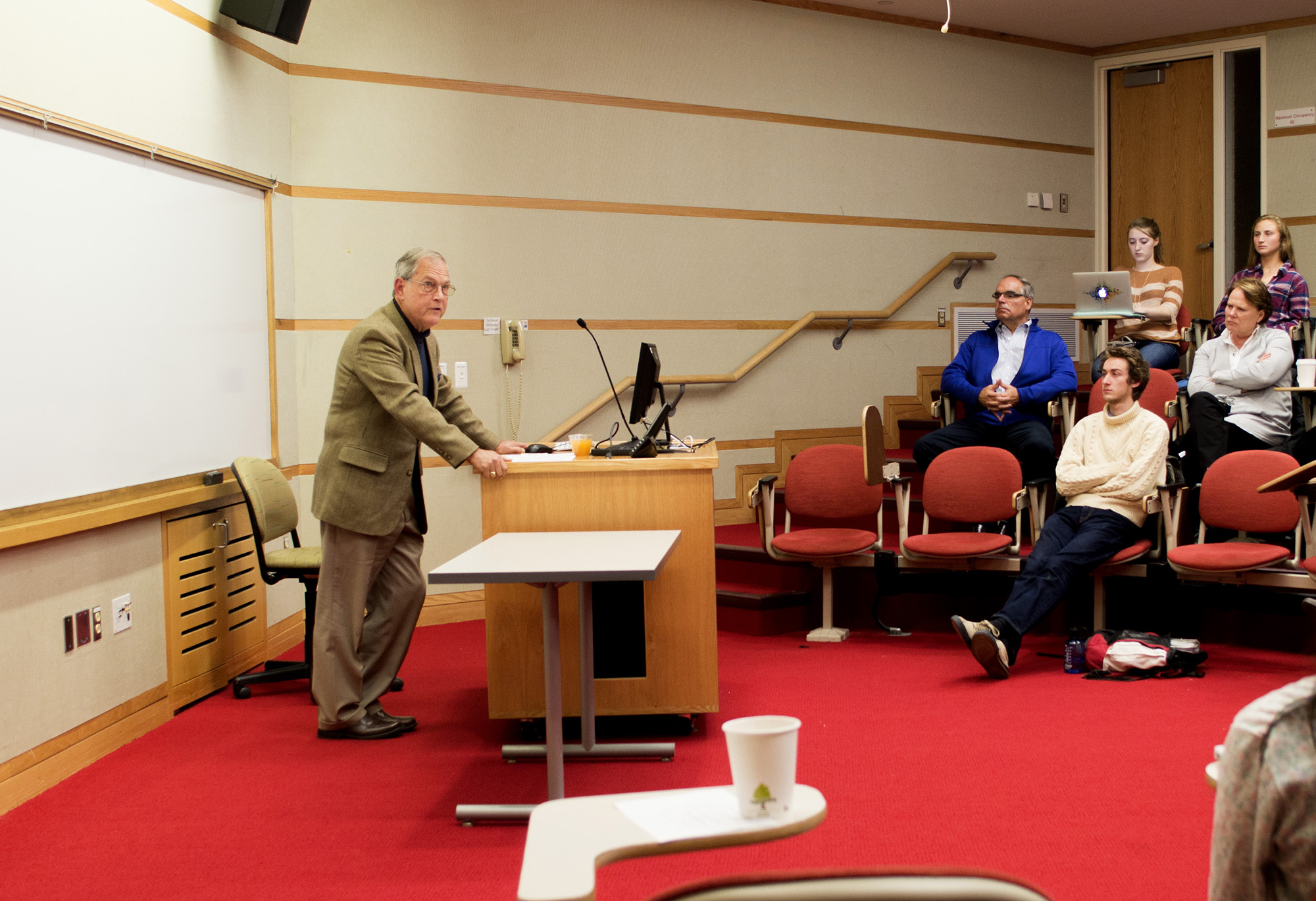 Former TIME journalist Barry Seaman '67 speaks in the Red Pit.