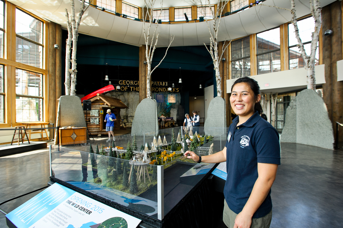 Zoe Tessler '16 poses in the great room of The Wild Center in Tupper Lake, NY.