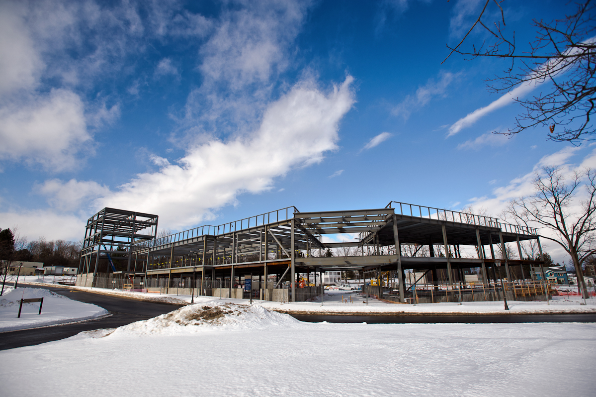 The new Theatre, Studio Arts complex under construction at Hamilton College on Feb. 11.