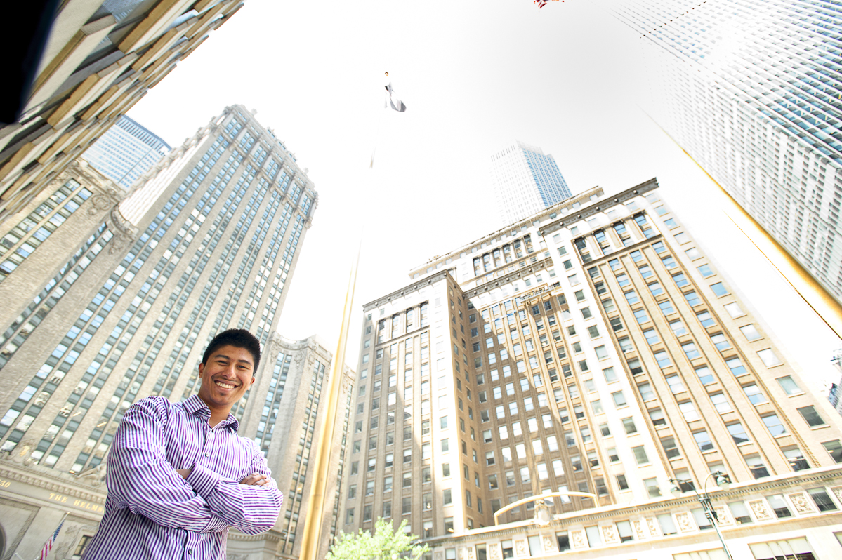 Ujjwal Pradhan '15 poses outside of his internship at Priority Capital Management.