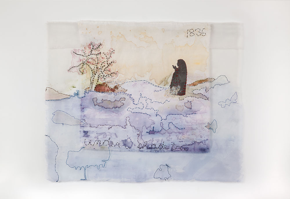 Karen Hampton's <em>under a shade tree</em>, 2010. Silk organza, linen, pigment dye, and hand-stitching. 24¾ × 30¼ in. (62.9 × 76.8 cm). Courtesy of the artist.