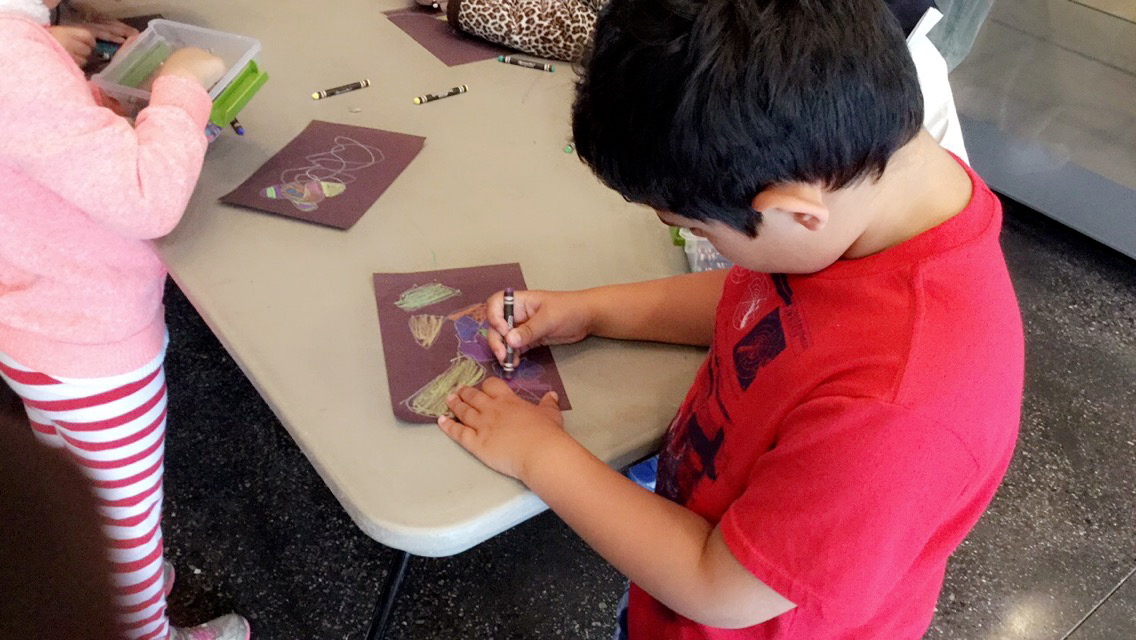 Clinton kindergarten students create art at the Wellin Museum.